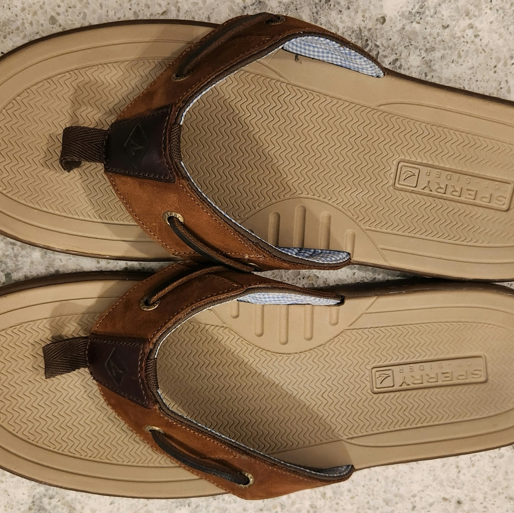 EUC Mens Sz13 Sperry Baitfish Leather Flip Flops